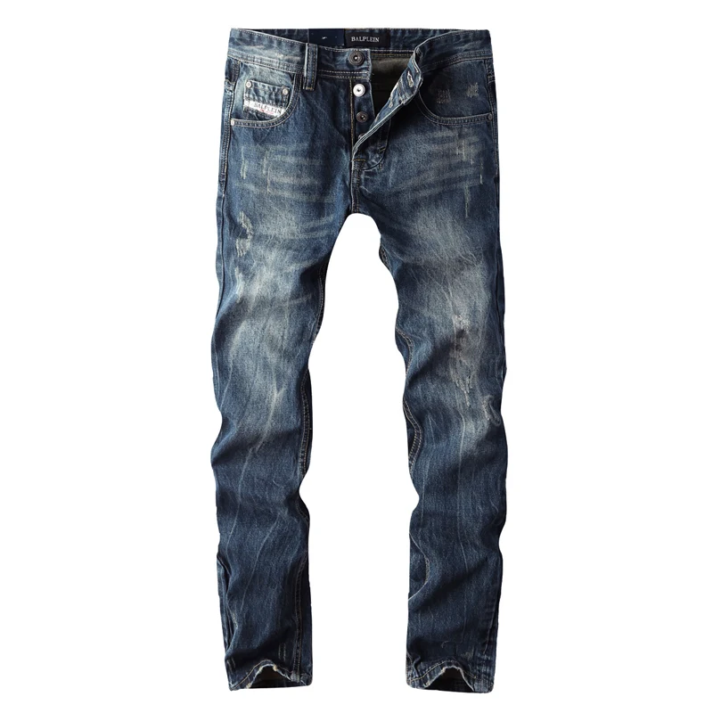 

Fashion Streetwear Men's Jeans Dark Blue Color Straight Fit 100% Cotton Ripped Jeans For Men Classical Pants Hip Hop Jeans homme