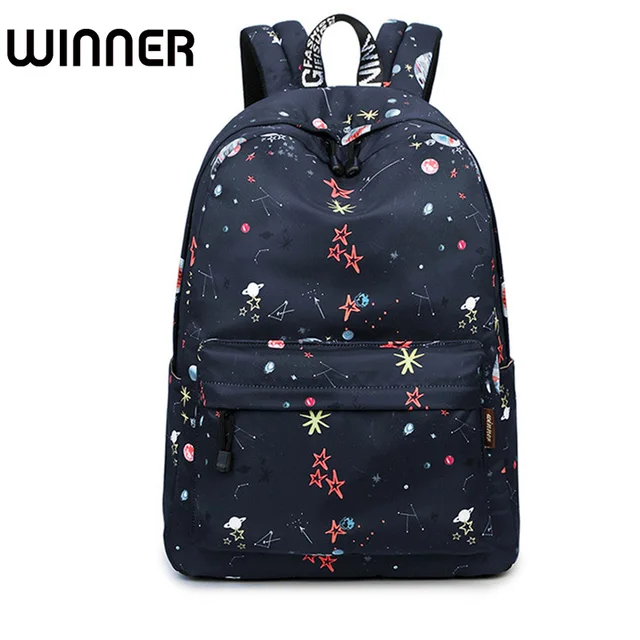 Special Offers Fashion Waterproof Fabric Women Backpacks Black Large Capacity Starry Graffiti Pattern Lady Travelling Laptop Bag