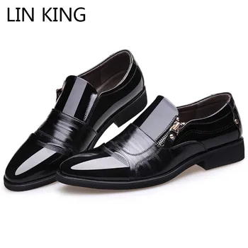 

LIN KING Big Size 48 Fashon Men's Business Dress Shoes Pu Leather Man Pointed Toe Oxfords Slip On Low Top Formal Shoes For Male