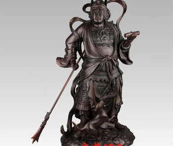 

China Taoism God Of Warrior Er Lang Yang Jian 3 Eyes With Dog Bronze Statue
