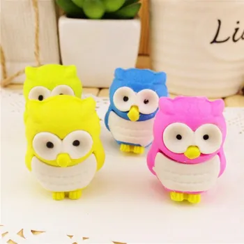 

18 Pcs/lot Cartoon Novelty 3D Owl Shape Rubber Eraser Creative Kawaii Stationery party supplies Gift For Kids