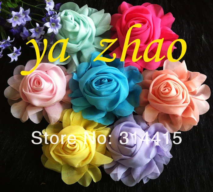 3,7" шифоновая шелковая Розочка цветы для волос, аксессуары для волос, 13 цветов, 240 шт./партия