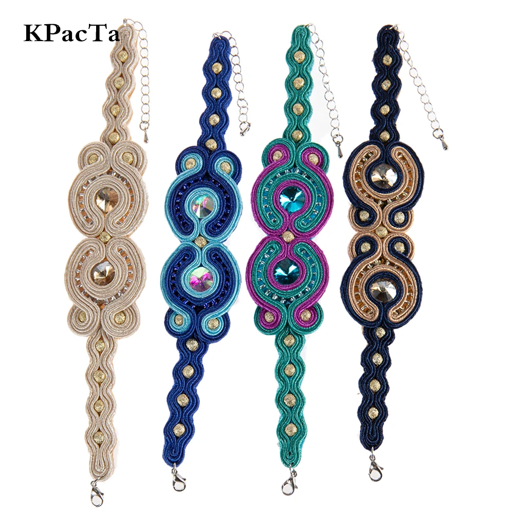

KPACTA Ethnic Style Leather Bracelet Fashion Jewelry Women Soutache Crystal decoration Handmade 2019 New Charm Bracelets Gifts
