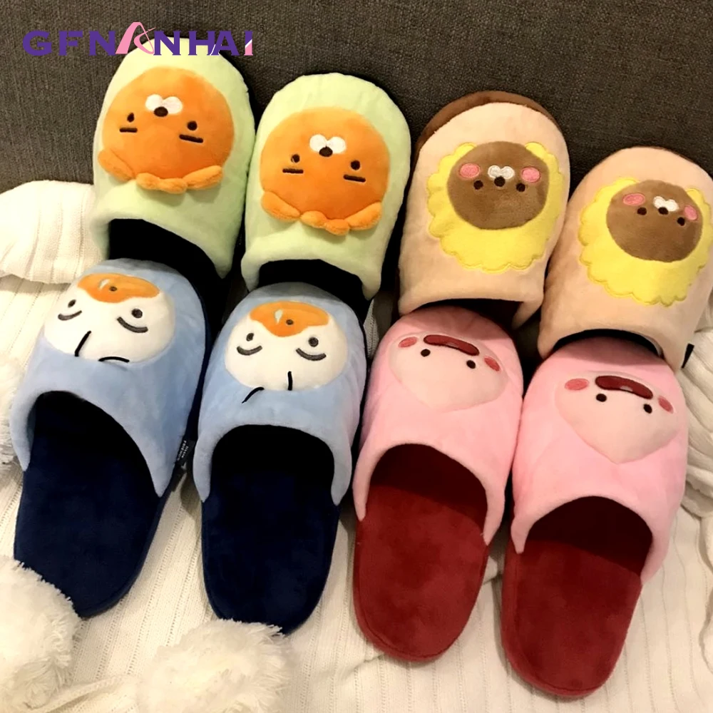 

4 Styles Kakao Friends Plush Indoor Slippers Warm Winter Adult Slipper Stuffed Cartoon Ryan Plush Shoes Valentine Gift for Girls
