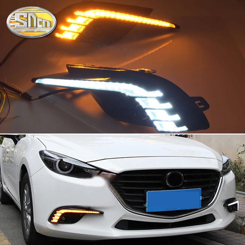 

For Mazda 3 2017 2018 Daytime Running Light LED DRL fog lamp Driving lights Yellow Turn Signal Lamp