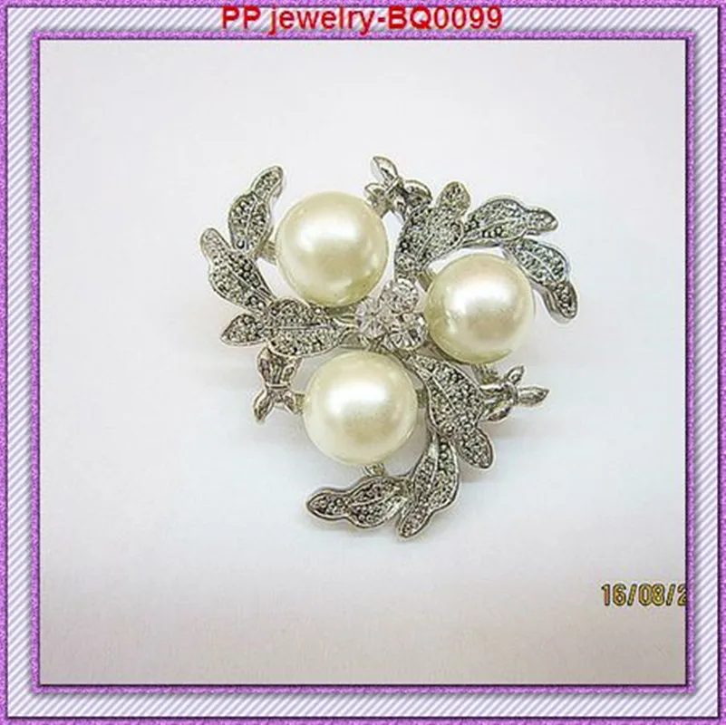 Wholesale 12PCS/LOT Fashion Pearl Brooch,Silver Tone Alloy Flower