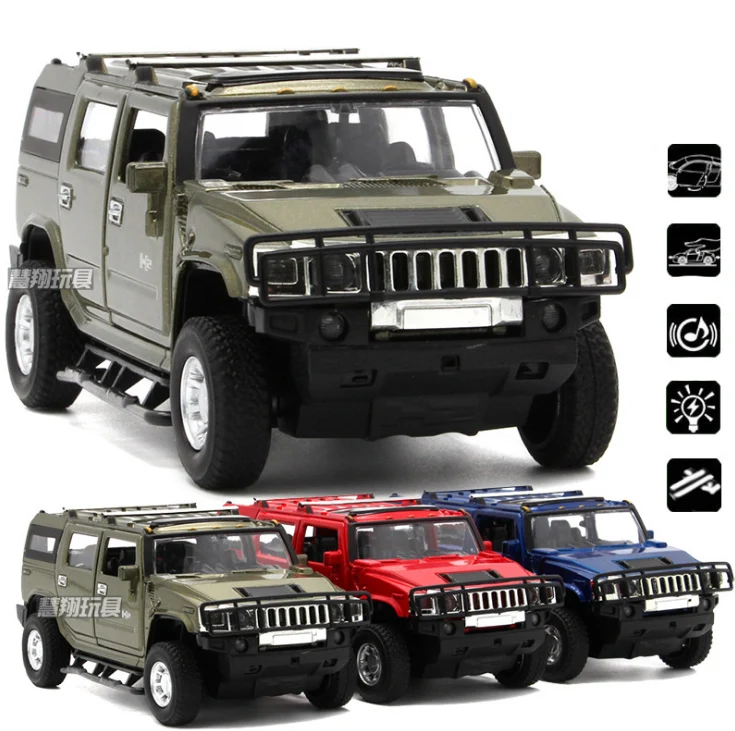 Hummer H2 Model Cars 1:32 Off-road Vehicles Sound&Light Alloy Diecast Gifts Blue