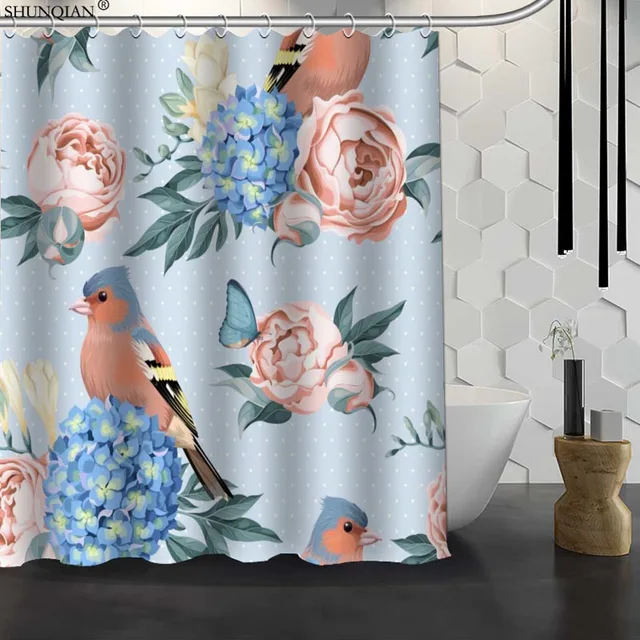 New Bird Art Custom Shower Curtain Waterproof Fabric Bath Curtain