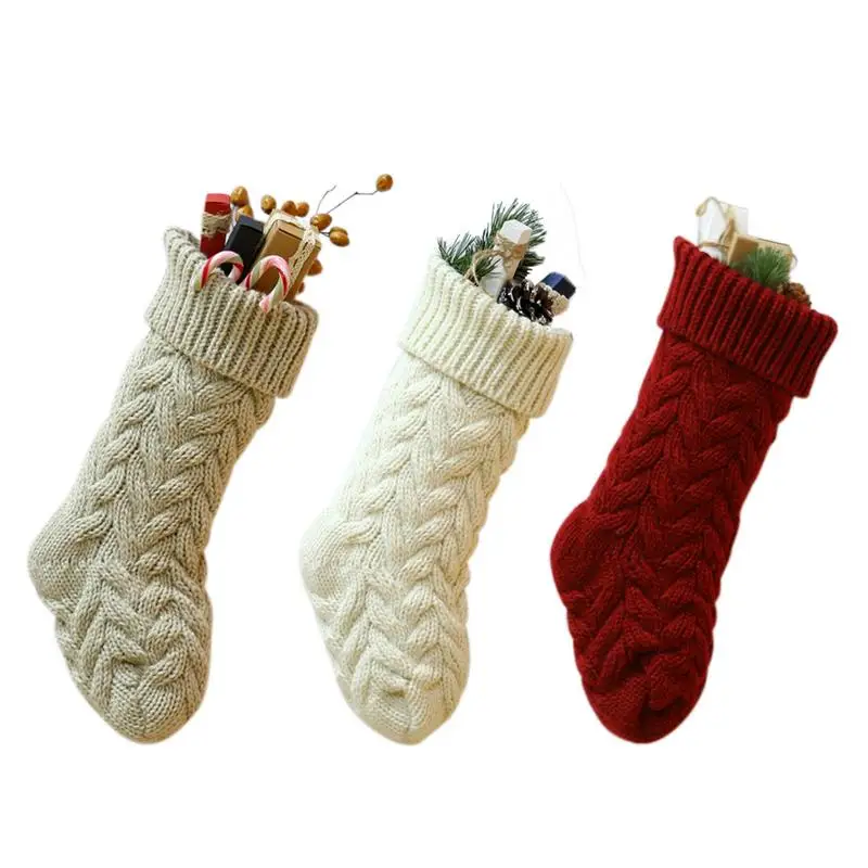 

Christmas Knitted Woolen Sock Hanging Pendant Gift Bag Hemp Flower Small Candy Christmas Stockings Gifts
