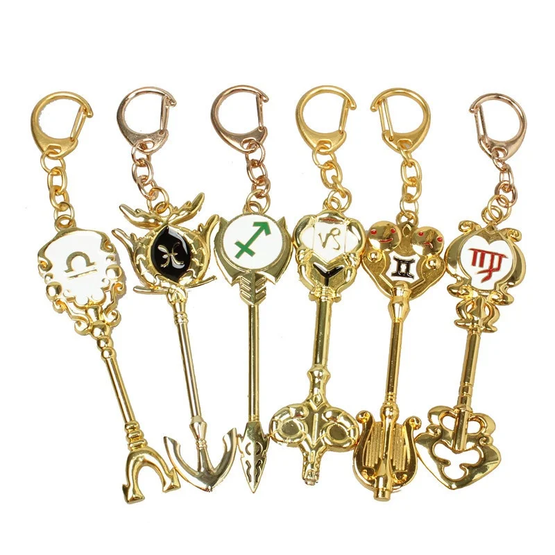 

12 PCs Constellation Fairy Tail Lucy Celestial Zodiac Spirit Gate Keys Keychain action fairy tail figure Free Shipping