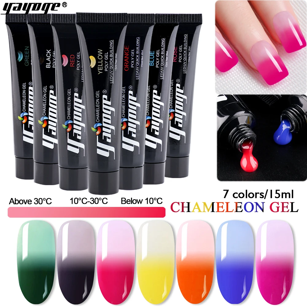 

YAYOGE 15ML Temperaturing Poly Gel Sets Quick Building UV Gel Acrylic Temperature Color Change Poly Gel Nail Tips Nail Art Gel