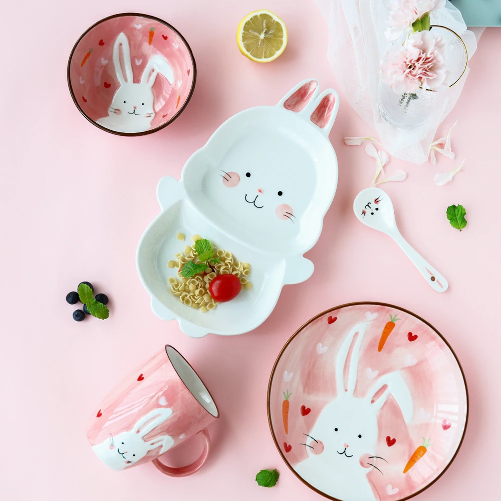 

1pc Feeding Dish Animal Zoo Dinner Plate Rabbit Bowl Mug Dinnerware Ceramic Porcelain Baby Children Tableware Bear