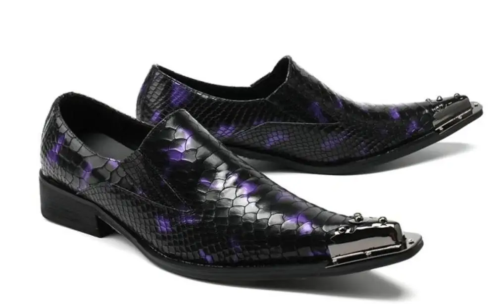 CH. KWOK мужские итальянские ботинки кожаные фиолетовые коричневые туфли-оксфорды на высоком каблуке из змеиной кожи с острым носком бордовые модельные лоферы - Цвет: 2