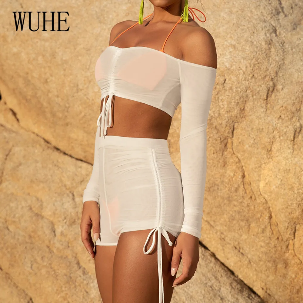 WUHE Sexy Playsuit Neon Green Mesh Party Club Bodycon Overalls Off Shoulder Long Sleeve Two Piece Shorts Rompers Womens Jumpsuit WUHE Sexy Playsuit Neon Green Mesh Party Club Bodycon Overalls Off Shoulder Long Sleeve Two Piece Shorts Rompers Womens Jumpsuit