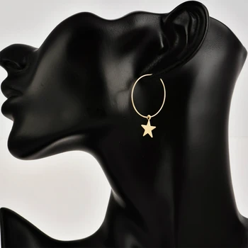 New Earrings Popular Fashion Personality Simple Pentagram Ear Ring Female Accessories Wholesale And Foreign Trade Round Earrings
