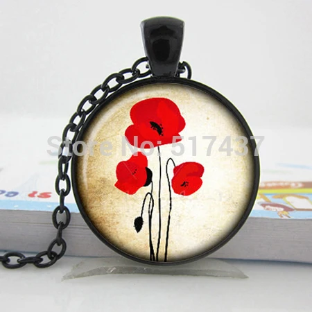 

Poppy necklace,Glass Dome Pendant, Poppy pendant Poppy jewelry nature pendant