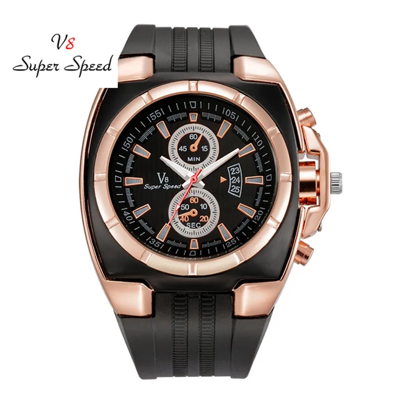 

V8 Super Speed men Watches Fashion Men's Thin Silica Gel Students Sports Quartz Watch men quartz watch waterproof leather