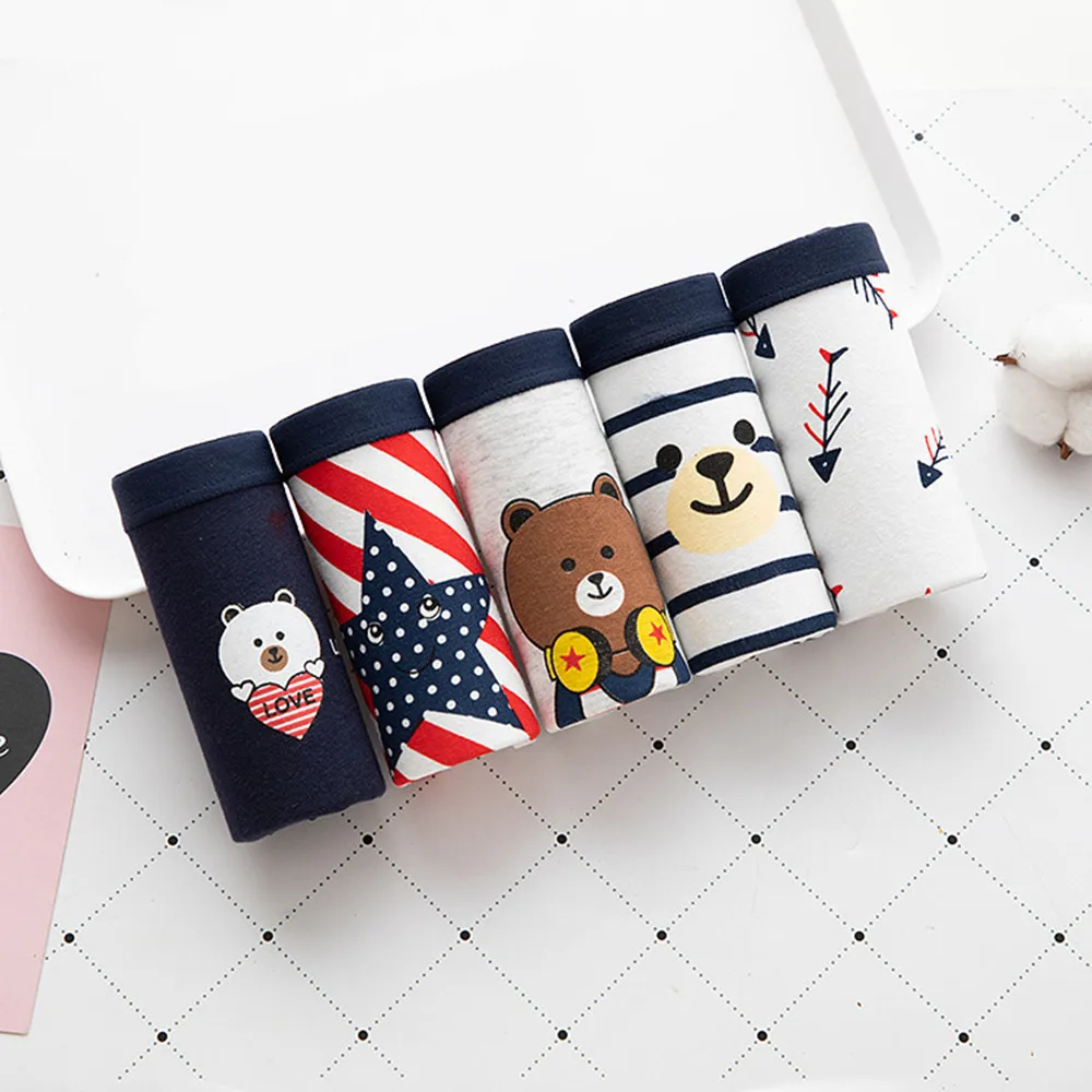 

5pcs/lot shorty woman sexy Cartoon bear funny panties tanga women briefs Cotton Breathable cute pink Underpants lingerie