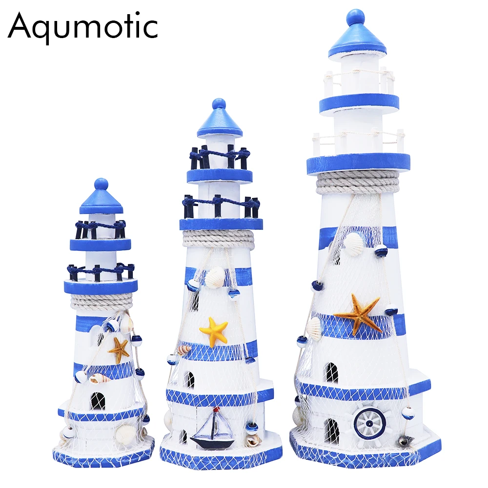 

Wooden lighthouse Decoration Home Decorations Ocean style Holiday gifts Send friends Send the child starfish Fishing nets shell