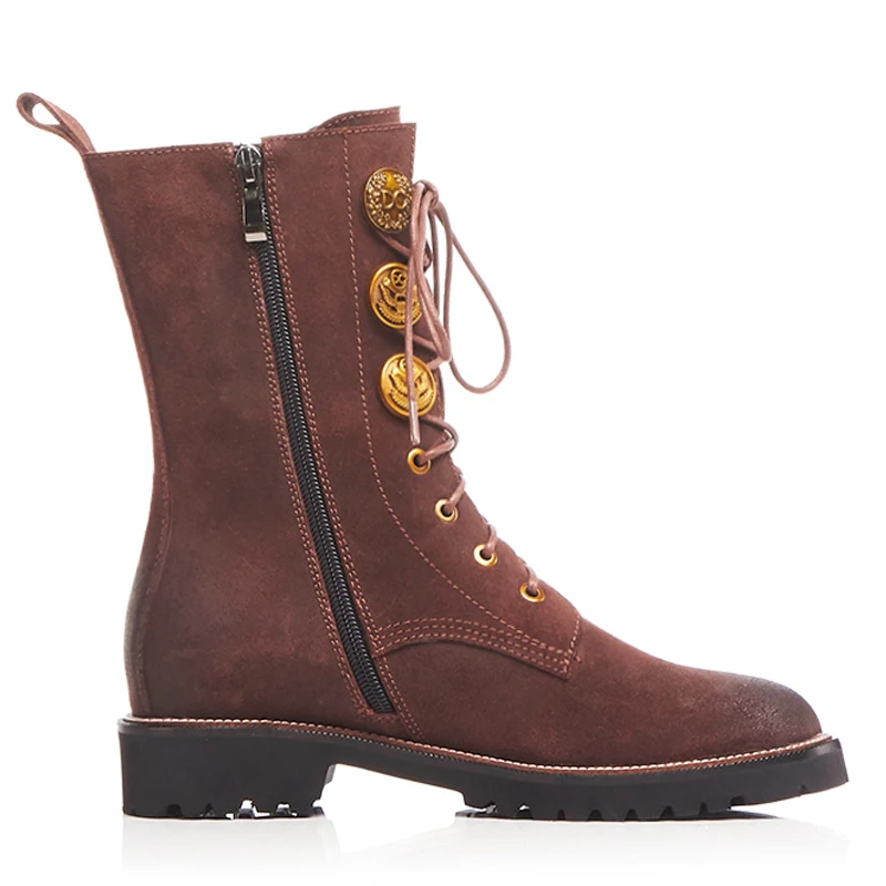 Chaussures Carré Talon Msfair Courte Rond Mode Femmes De Mi Peluche Femme Noir Fermeture marron Cheville Bottes Martin Bout Éclair k0OP8nw