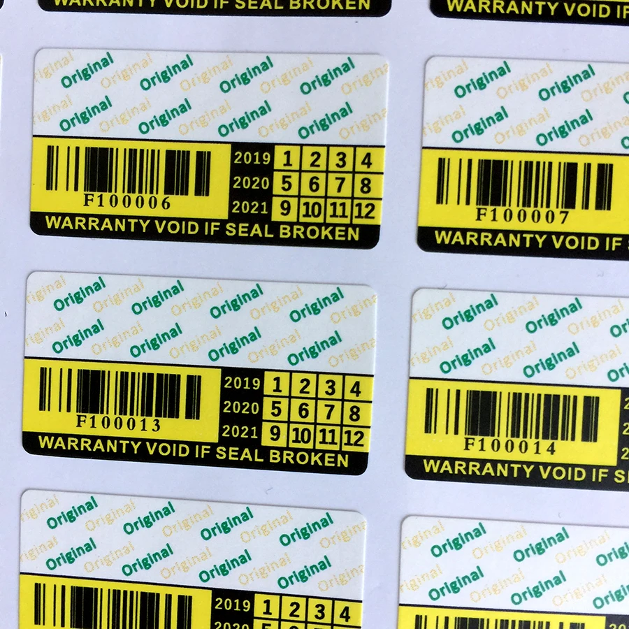 

Warranty VOID If seal broken fragile paper Sticker Original Security sticker for box With series number from F100001 to F104000