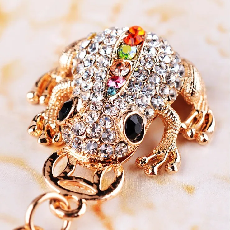 

Cute Trinket Rhinestone Gold Coin Frog Key Chains Car Keychain Animal Keyrings Bag Charm Fashion Key Ring Novelty Souvenir