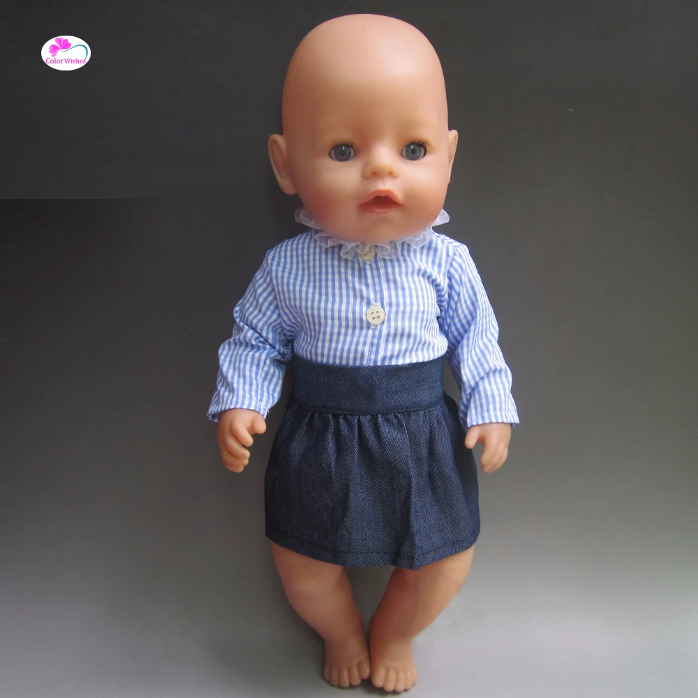 Clothes for dolls fits 43 cm Baby Born zapf doll Striped shirt denim skirt