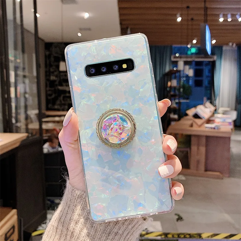 Case For Samsung S10 Plus S10e Note9 Note8 Cover Glitter Rhinestone Finger Holder Marble Girly Cases For Samsung S9 S8 Plus Case (6)