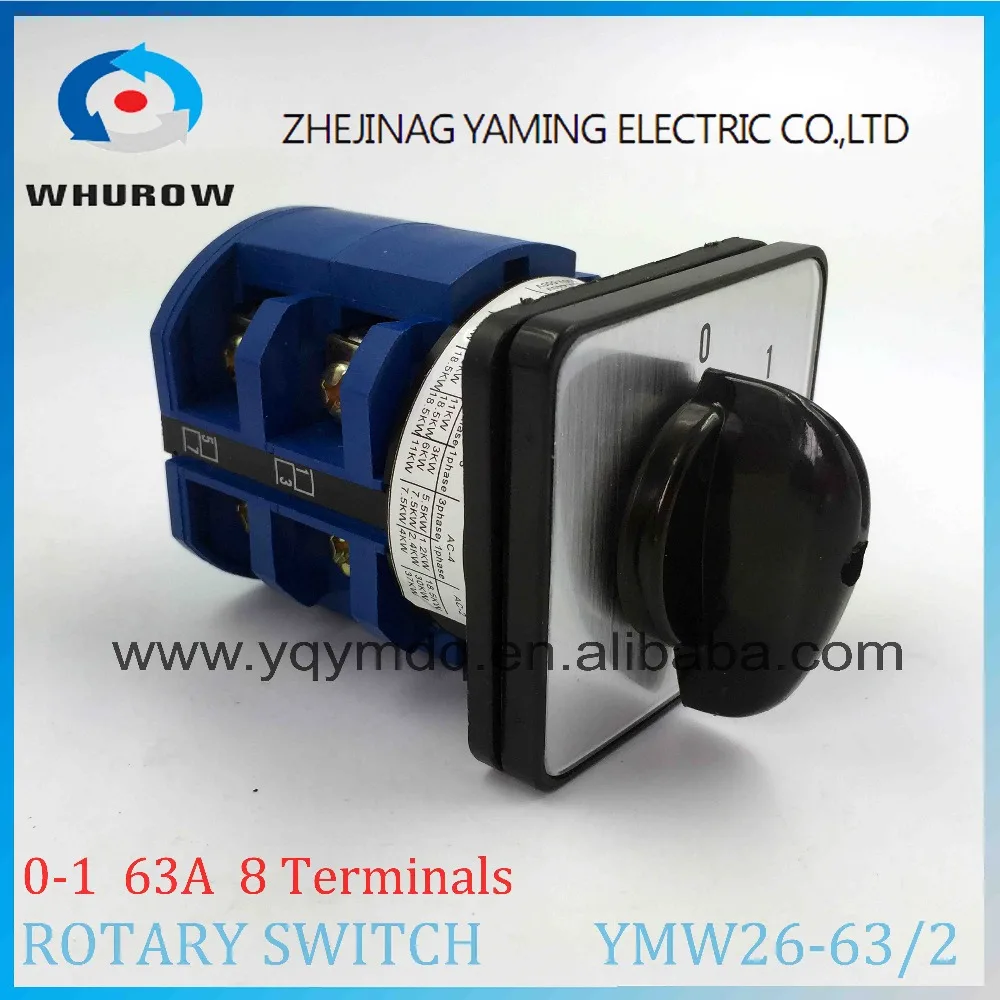 

LW26 YMW26-63/2 Rotary switch 2 postion (0-1) OFF ON 690V 63A 2 pole 8 terminal screw universal changeover cam main switch