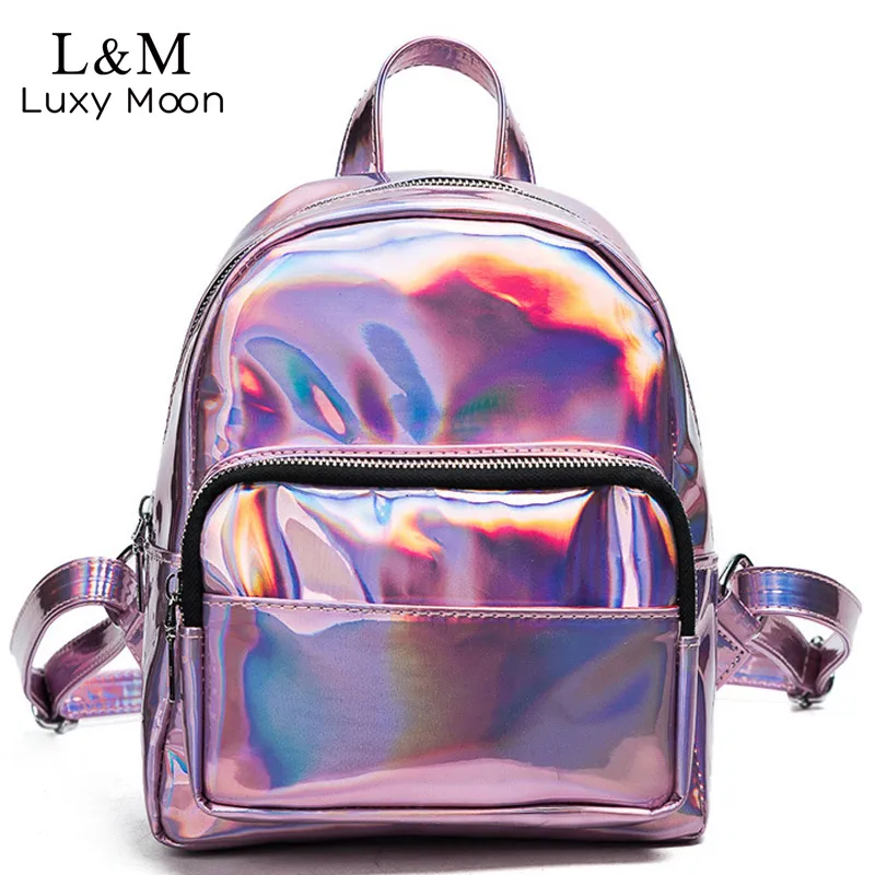 

Hologram Laser Backpack Holographic Silver Backpacks Women 2019 Fashion Leather Teenage Girls Shoulder School Bag Pink XA1041H