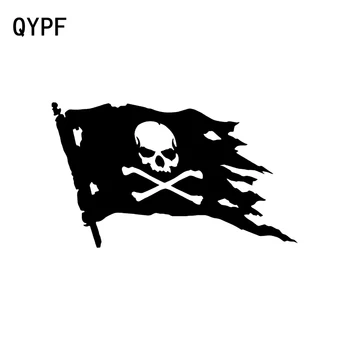 QYPF 15.8CM*9.3CM Jolly Roger Pirate Flag Fashion Vinyl Car Window Sticker Decal Black/Silver C15-0451