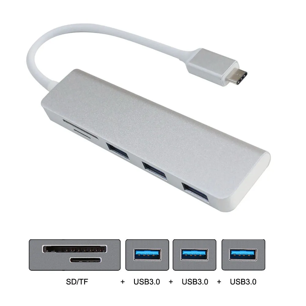 

CYDZ Type-C USB-C Thunderbolt3 to 3 Ports Hub With SD TF Card Reader for Laptop & Phone
