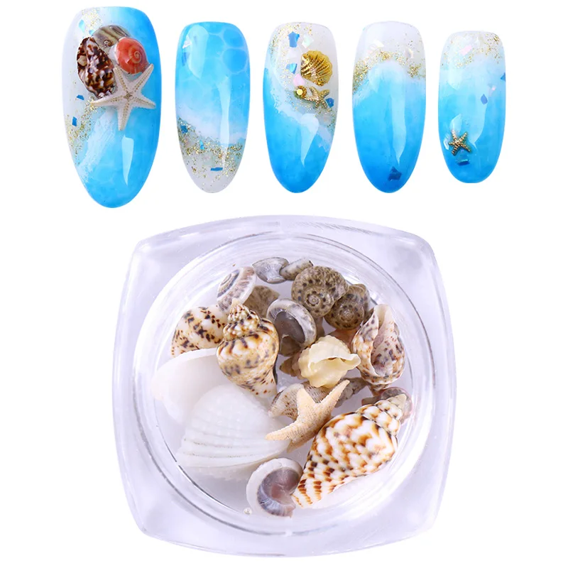 

1 Box Natural Shells 3D Nail Decorations Mini Conch Starfish Sea Beach Ornaments DIY Manicure Nail Art 3D Decorations