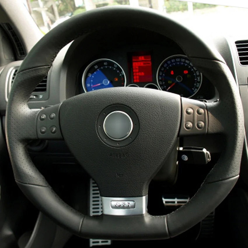 Black Leather Hand stitched Car Steering Wheel Cover for Volkswagen Golf 5 Mk5 GTI VW Golf 5 R32