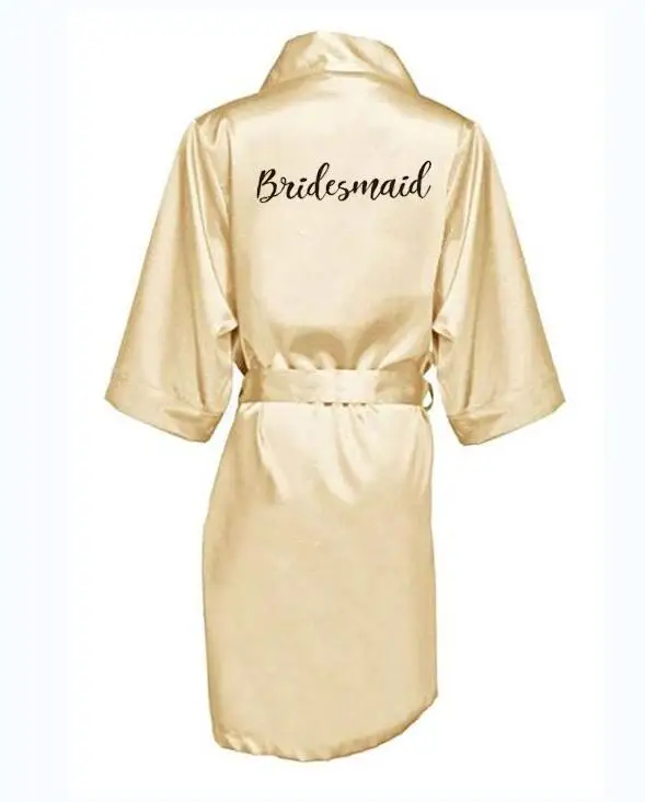 champagne gold robe bride satin kimono robe women wedding sister of the bride printing bridesmaid bridal party robes