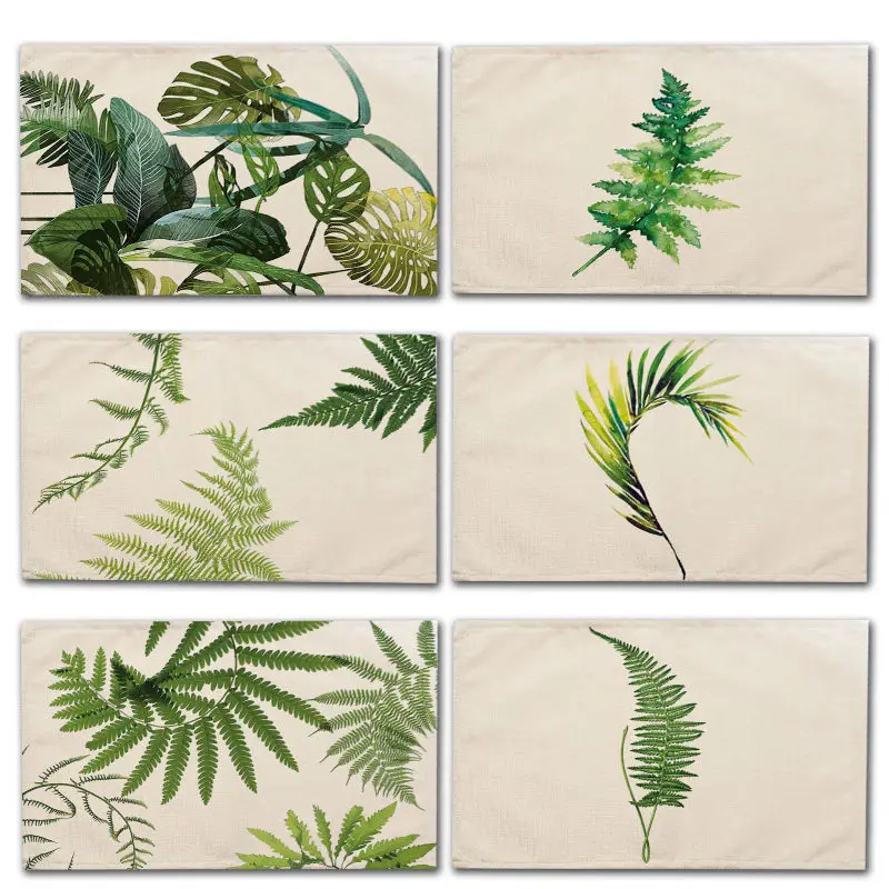 

1Pcs Tropical Plants Pattern Kitchen Placemat Dining Table Mats Coaster Cotton Linen Pad Bowl Cup Mat 42*32cm Home Decor MP0008