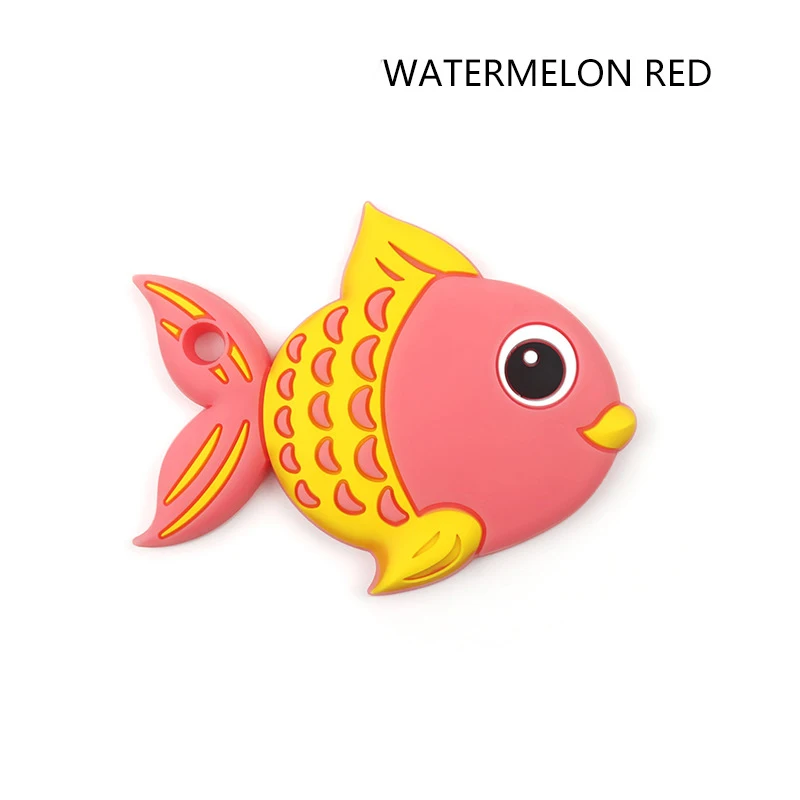 Пищевой силиконовый Прорезыватель для зубов в форме рыбы, бусины, BPA бесплатно, для прорезывания зубов, жевательные подвески, ожерелье, DIY подвеска, игрушка в подарок - Цвет: Watermelon red