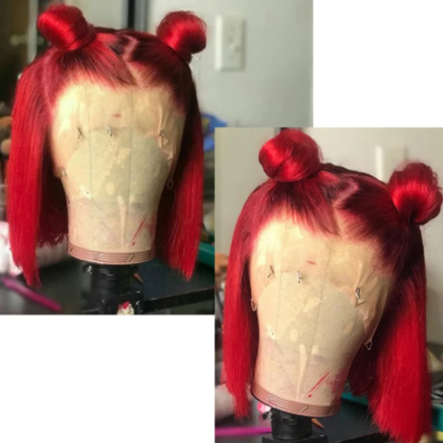 Омбре красный человеческие волосы парики короткий боб парики 13X4 кружева передний al парик Цвет Кружева передние парики с детскими волосами Remyblue перуанские волосы remy
