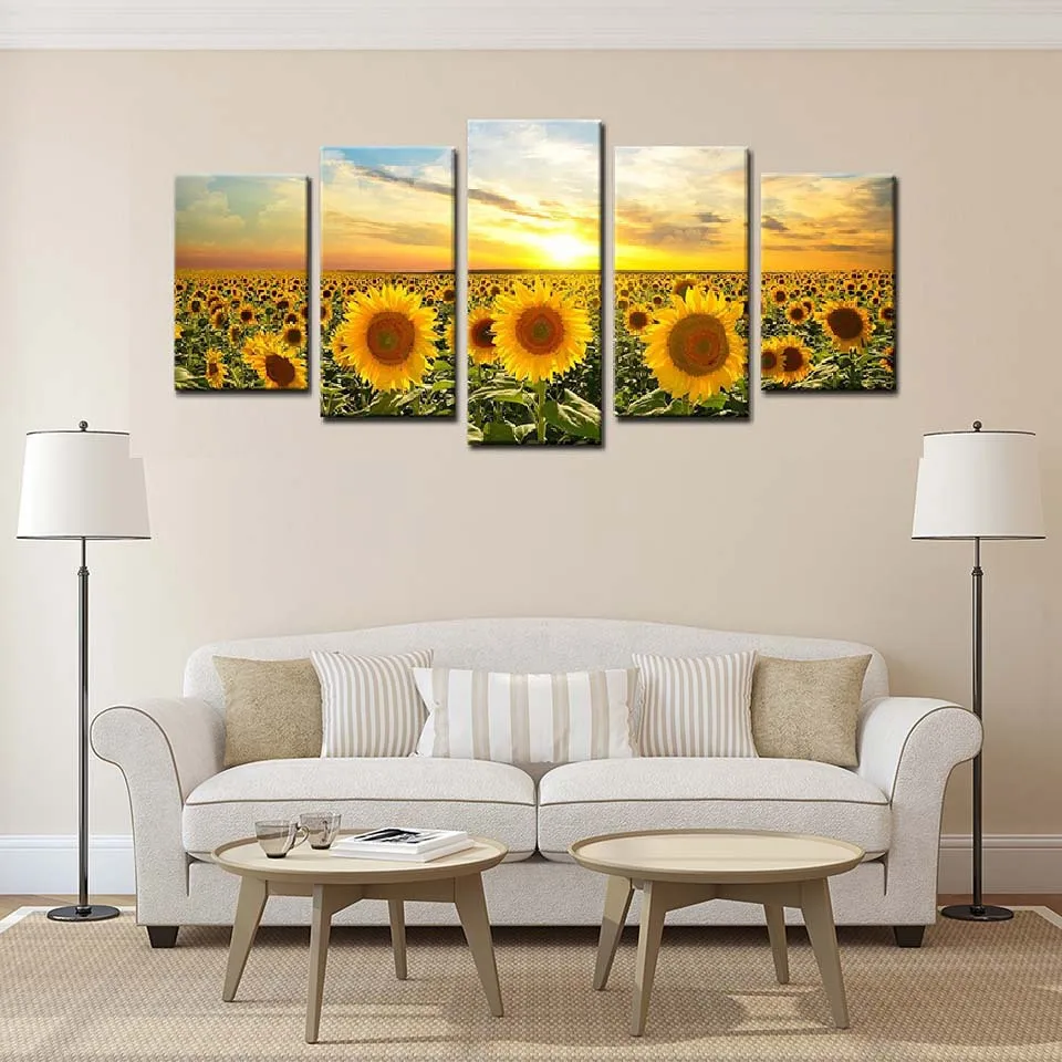 

Colomac HD Prints Paintings Wall Decor Sun Sunflower Home Frame Five Pieces Poster Bedside Background Mural