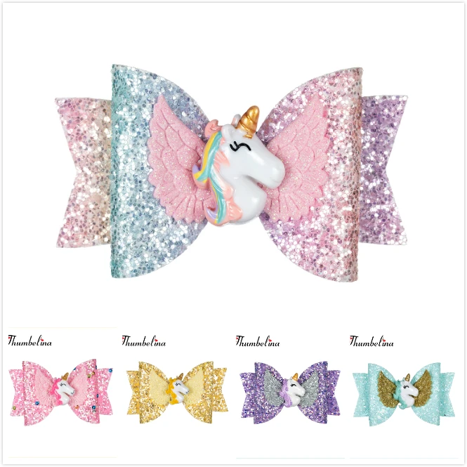 

Thumbelina 3.5inch Unicorn with Wings Hairgrips Glitter Hair Bows with Clip Dance Party Bow Hair Clip Girls Hair Accessories