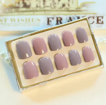 

24 Pcs/Set Grey Pink Color Artificial Full Cover Fake Nails False Acrylic Full Nail Tips+Adhesive Sticker Nail Art Set