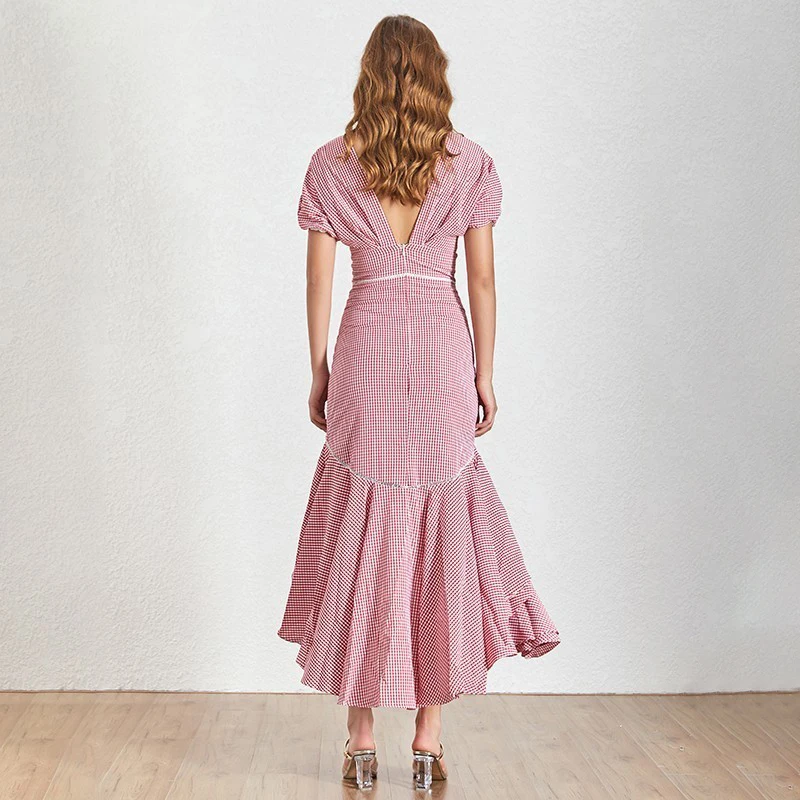 TWOTWINSTYLE-Vintage-Plaid-Women-Dress-V-Neck-Puff-Sleeve-High-Waist-Hollow-Out-Slim-Asymmetrical-Dresses (4)