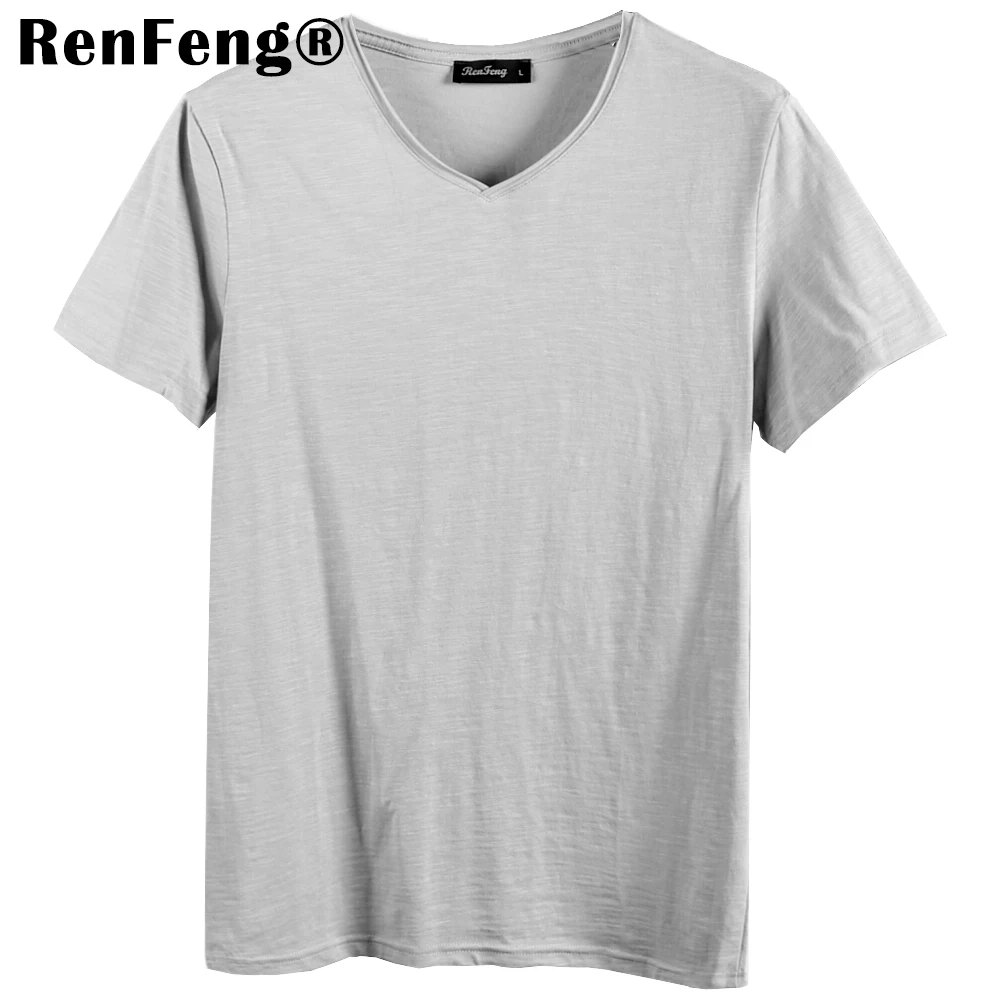 Bamboo cotton short-sleeved Cool t-shirt men's solid color trend Slim Blank white bottoming shirt curling V-neck shirt men (4)