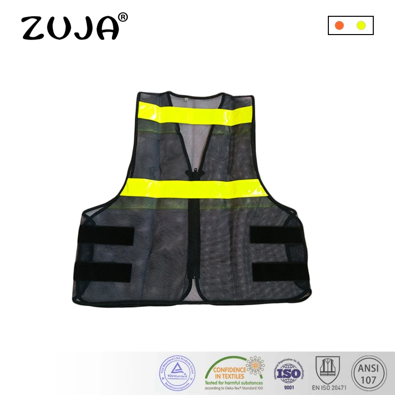 Black Mesh Vest High Visibility PVC Reflective Tape Zipper Front Black Mesh Vest High Visibility PVC Reflective Tape Zipper Front