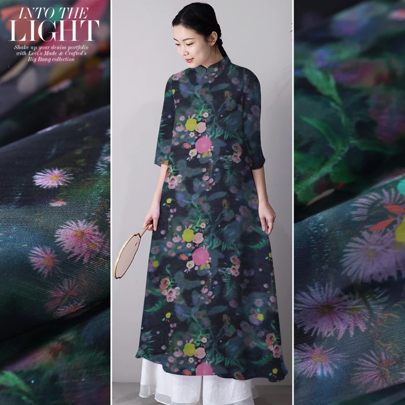 

Digital printed silk linen fabric dress cheongsam chinese silk fabric natural linen fabric wholesale linen cloth