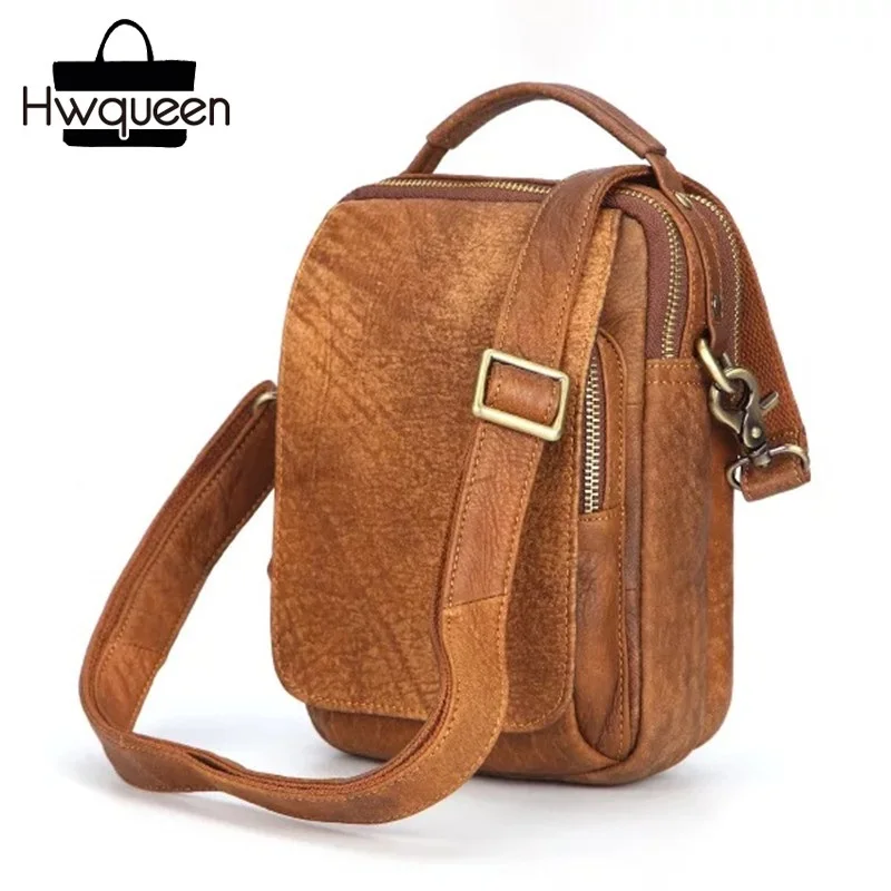 

Vintage Genuine Soft Cow Leather Zipper Closure Men Small Mini Handbag Male Single Cross Shoulder Bag Man Sling Messenger Bag