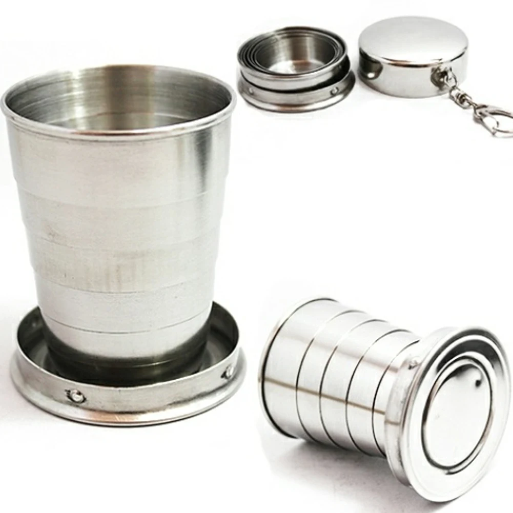 75 ML Mini Glass Stainless Steel Portable Travel Folding Mug Telescopic