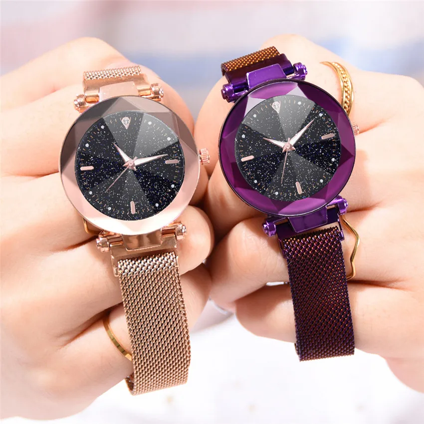 

Watch women Luminous pointer Fashion Starry Sky Convex Glass Quartz Mesh With Magnetic Buckle Ladies Watch reloj mujer