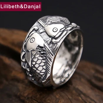 

Fish Ring 925 Sterling Silver Ring Fine Men Jewelry Creative Vintage Finger Engagement Ring Women Gift R26