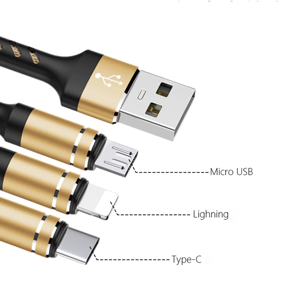 Usb-кабель YKZ для быстрой зарядки 3А 3 в 1 кабель для мобильного телефона для зарядки Microusb type C для samsung Xiaomi кабель для iOS 12